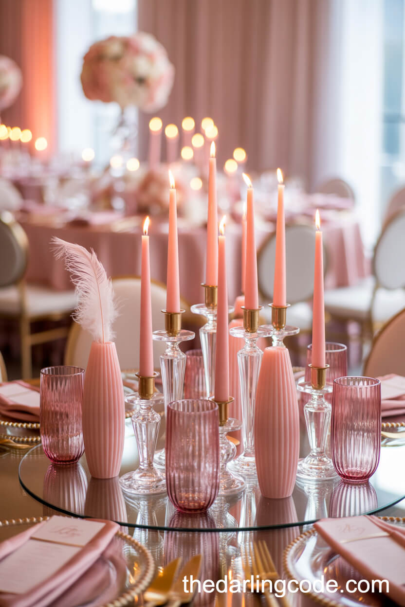 Blush Pink Candle And Tinted Glass Vase Arrangements