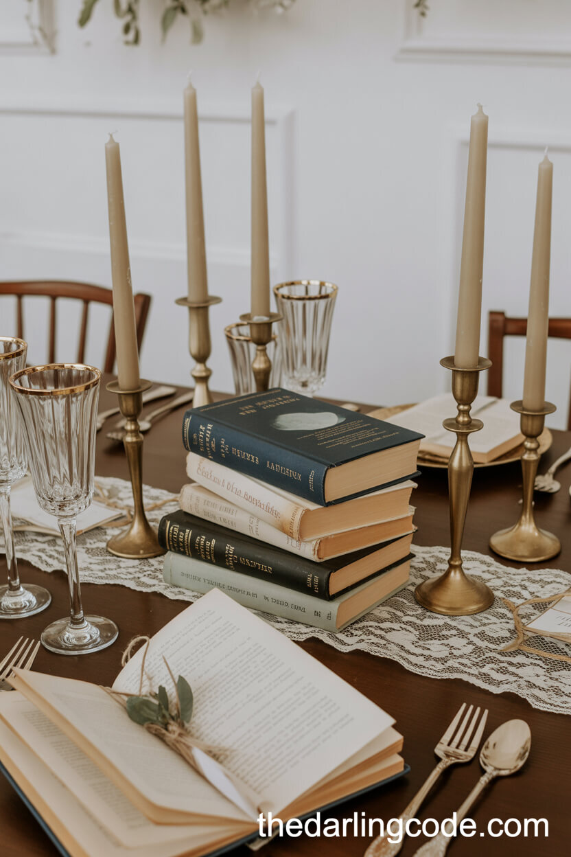 Stacks Of Vintage Books With Antique Details