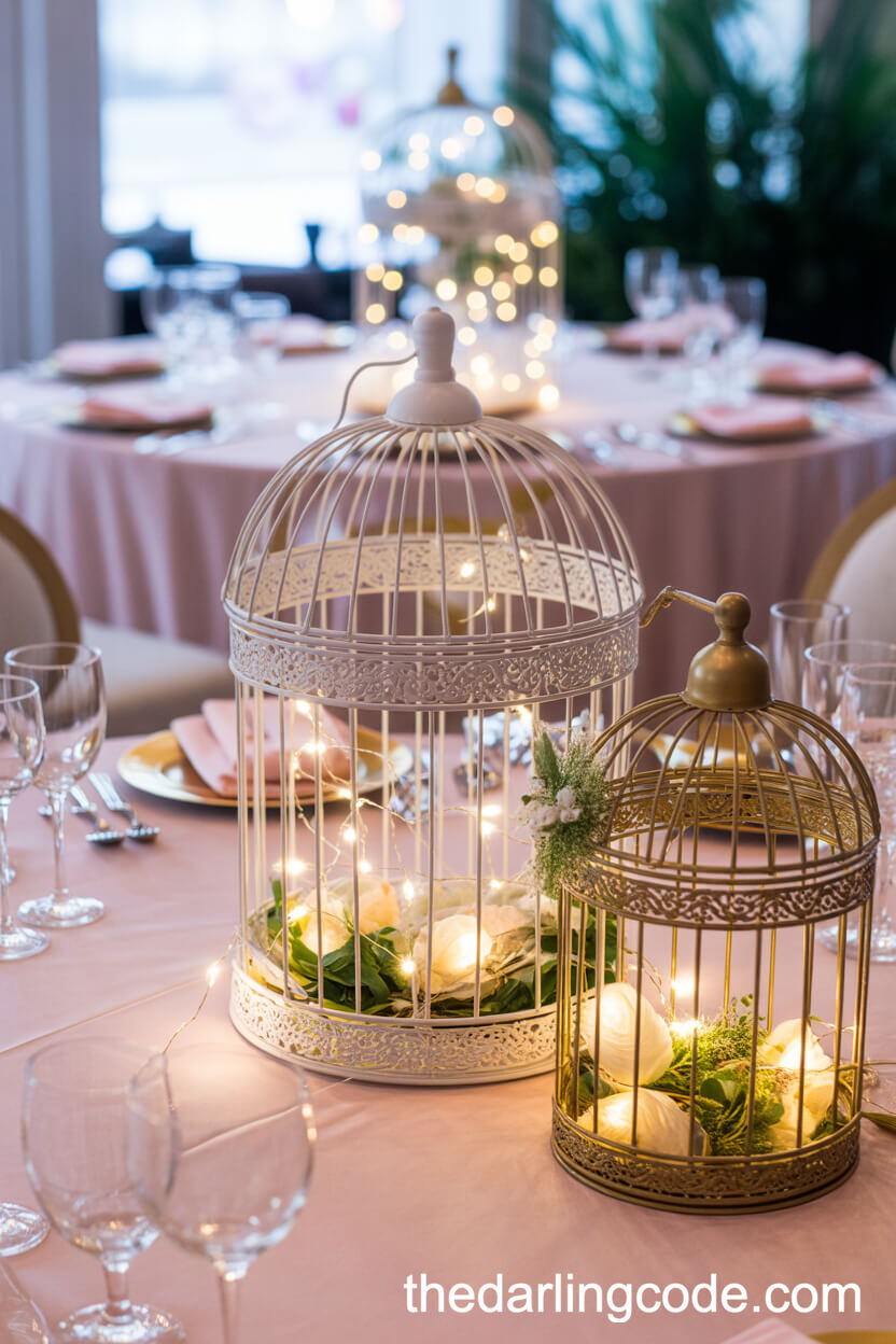 Birdcages With Fairy Lights And Crystals