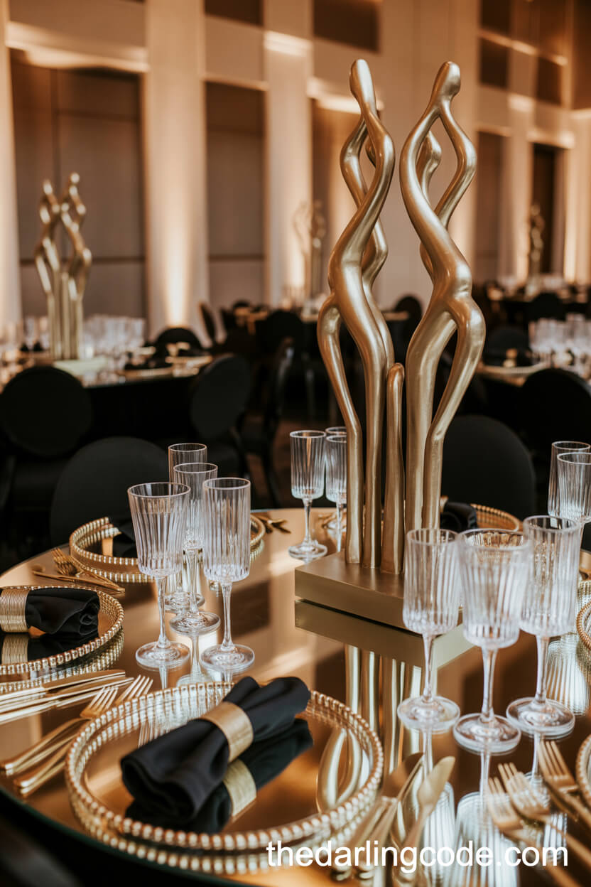 Metallic Art Deco Sculptures As Centerpieces