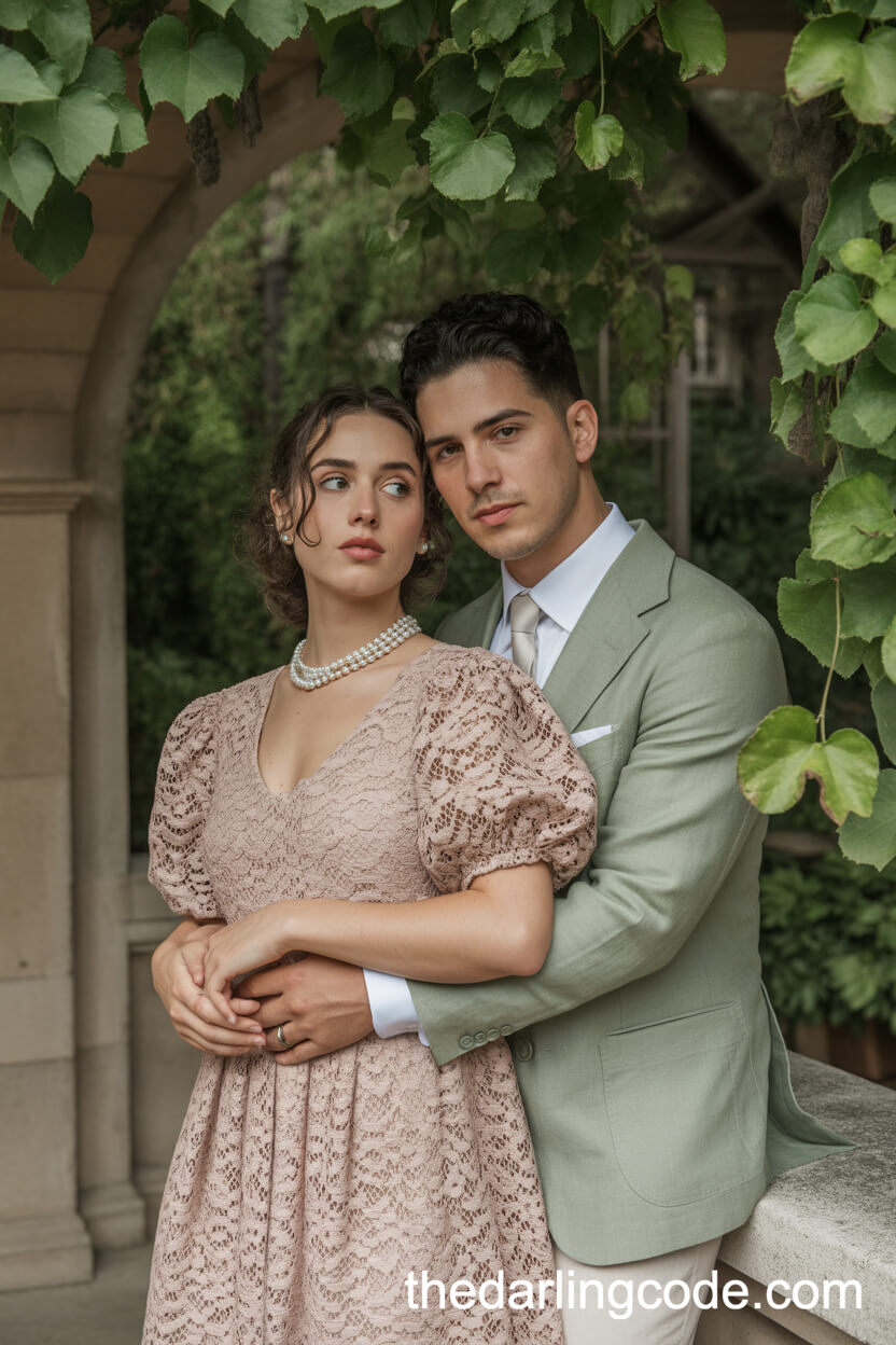 Embraced Under Vine-Covered Stone Terrace