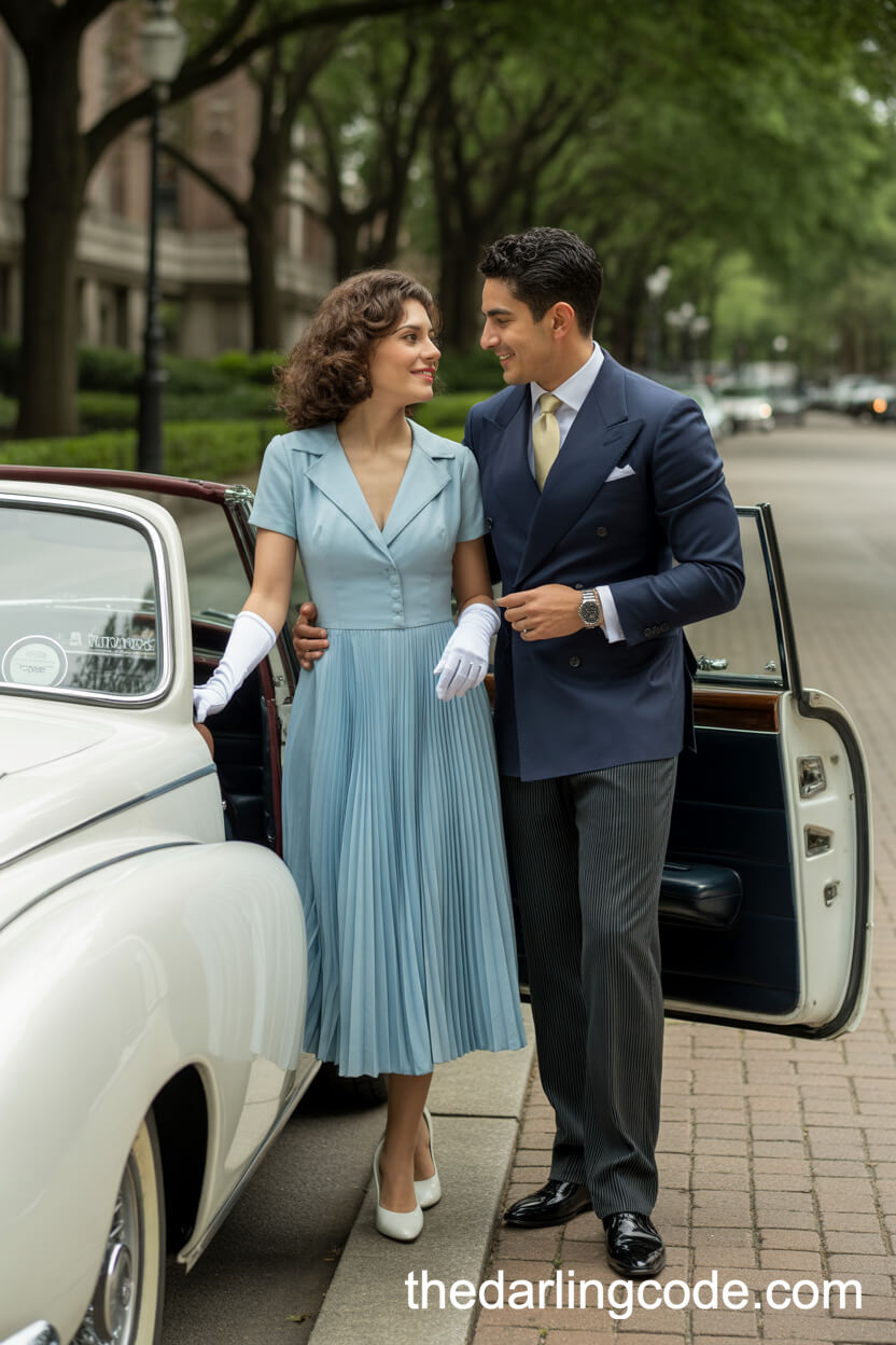 Vintage Convertible Romance On A Tree-Lined Avenue
