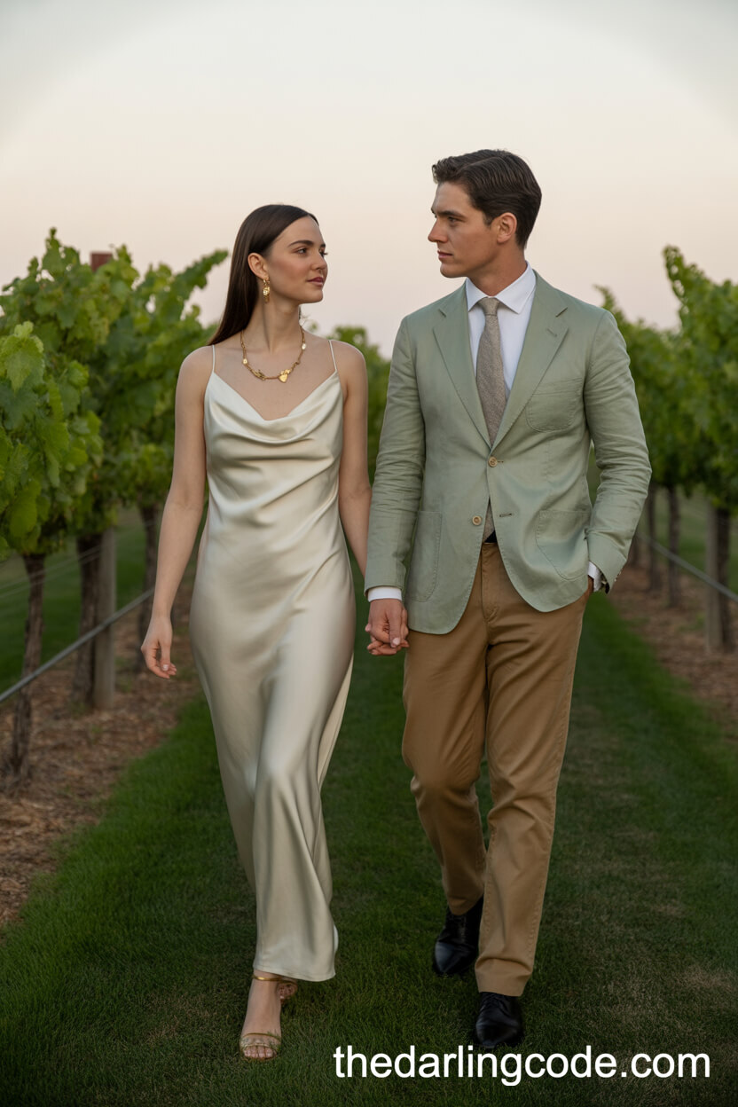 Strolling Hand-In-Hand In An Estate Vineyard