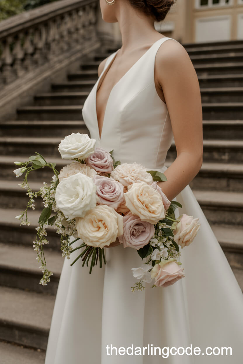 Cream And Blush Rose Bouquet Accented With Trailing Jasmine