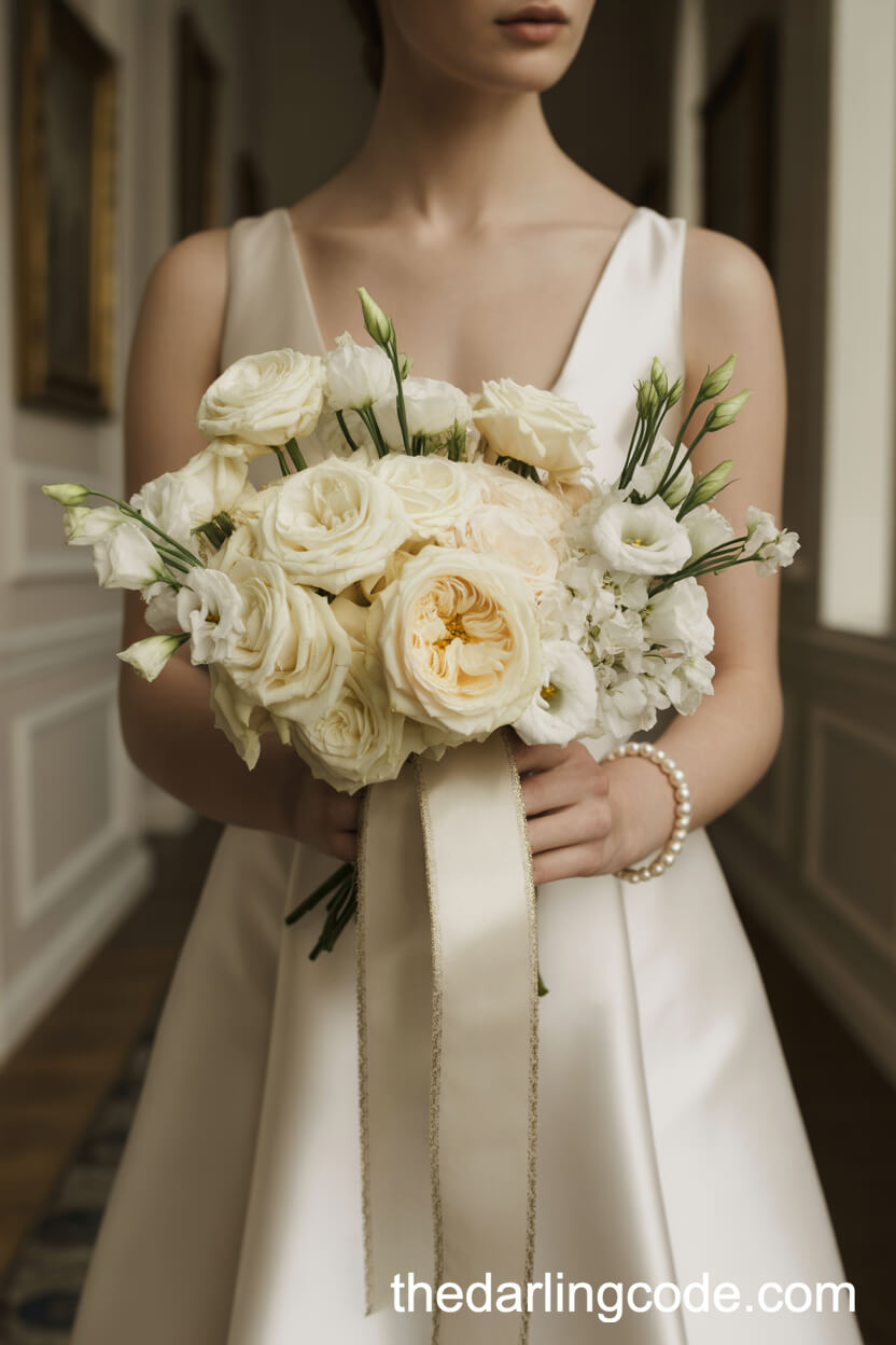 Ivory Garden Rose, Lisianthus, And Stephanotis Old Money Bouquet