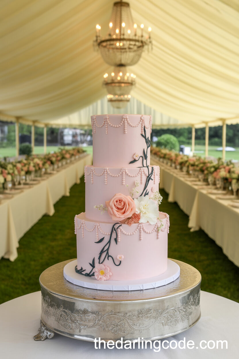 Pastel Lambeth Style Cake with Ornate Piping and Classic Flowers