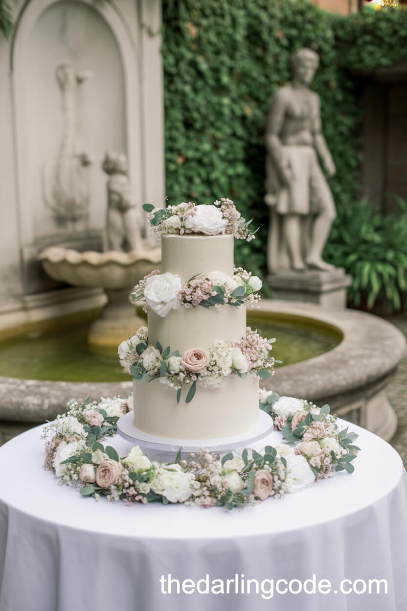 Three-Tier Cake with Silk Flower Garlands