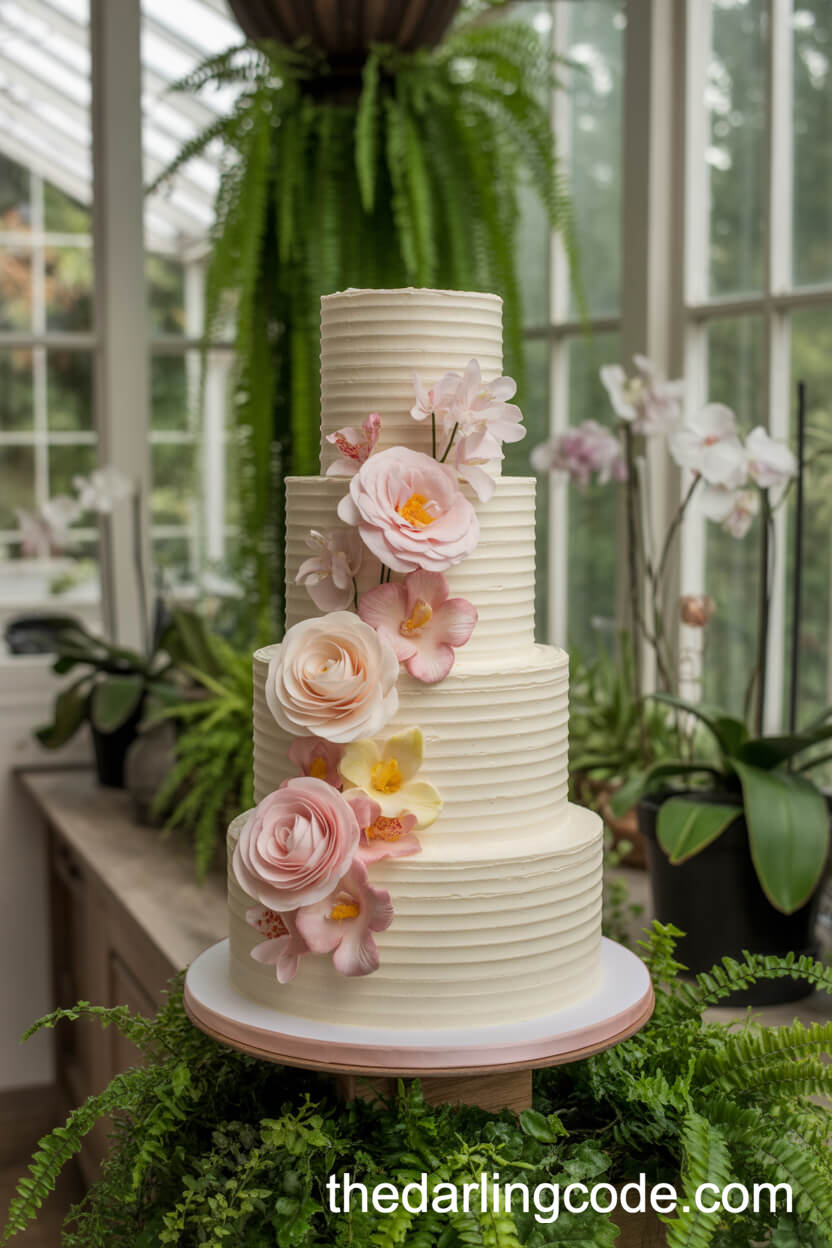 Buttercream Tiered Cake with Cascading Sugar Flowers