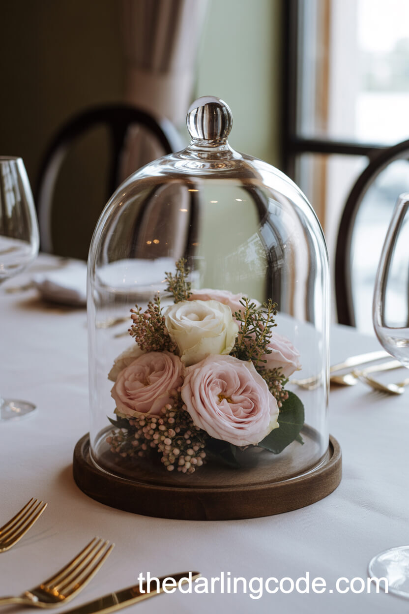 Victorian Cloche Dome With Roses And Myrtle