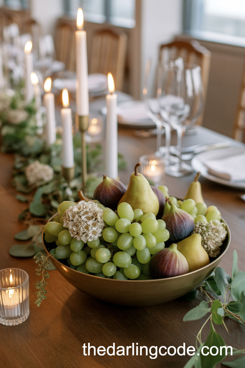 Low Bowl Of Figs Grapes And Pears With Ivory Florals