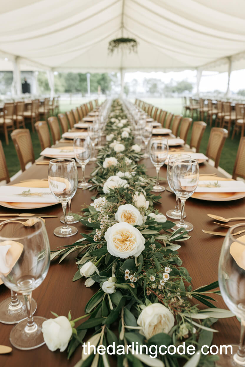 Olive Branch And Garden Rose Garland Centerpiece