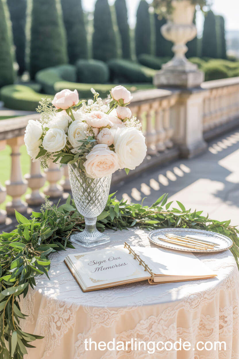 Refined Wedding Signing Table with Heirloom Lace and Florals