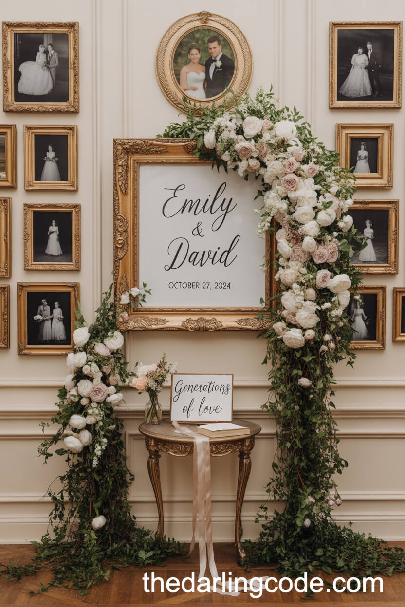Family Legacy Gallery Wall with Floral Arch