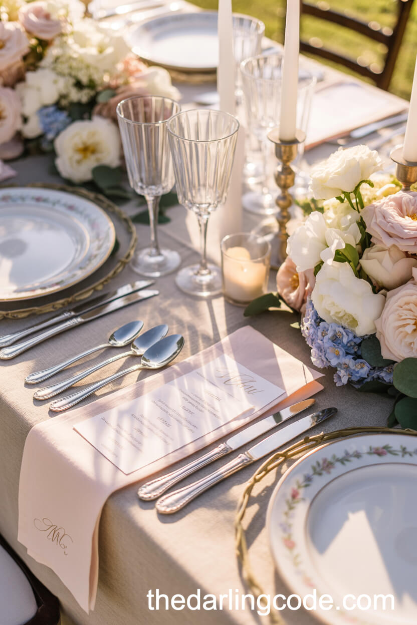 Sophisticated Wedding Place Setting with Monogrammed Linens