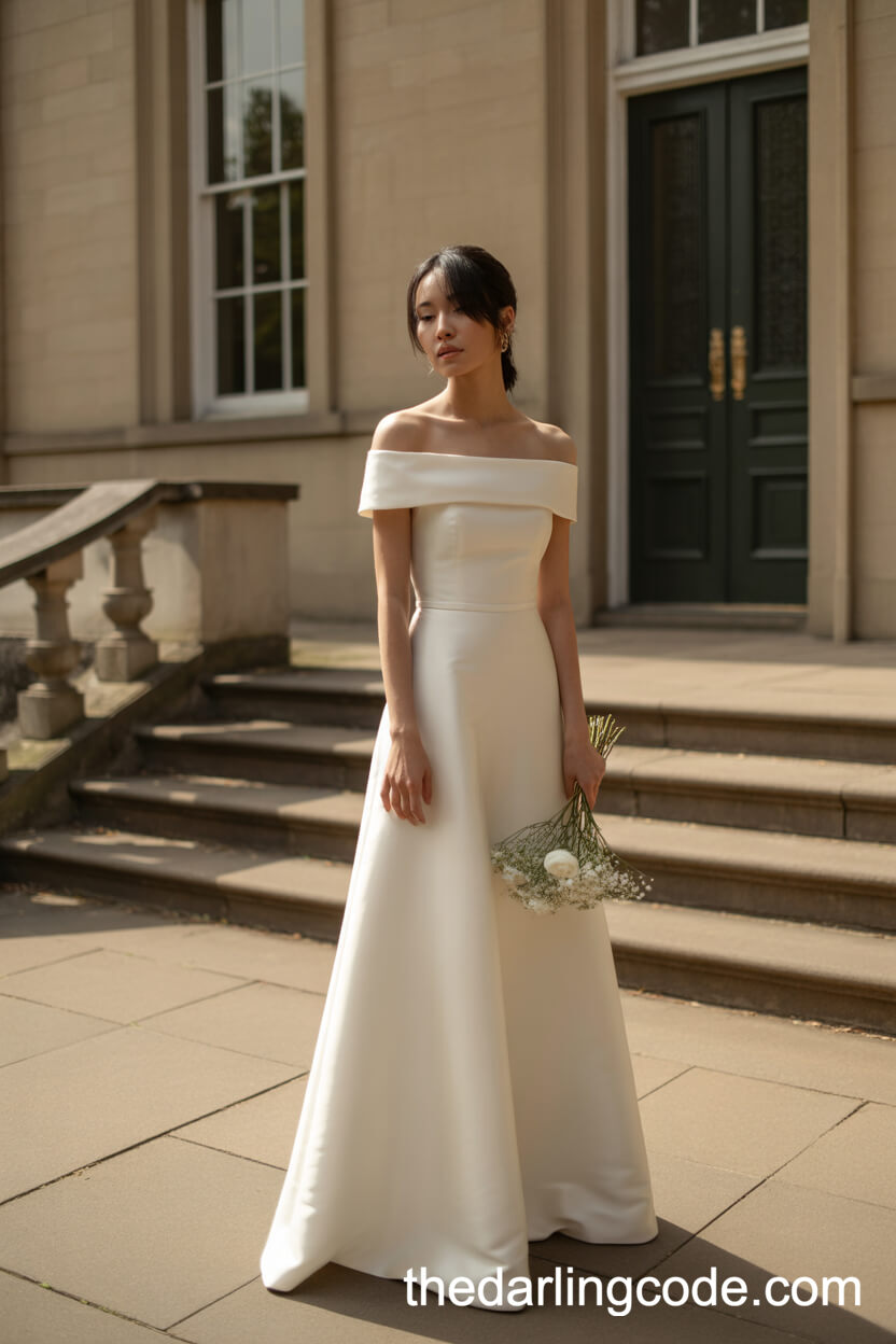 Elegant Minimalist Column Off-Shoulder Gown