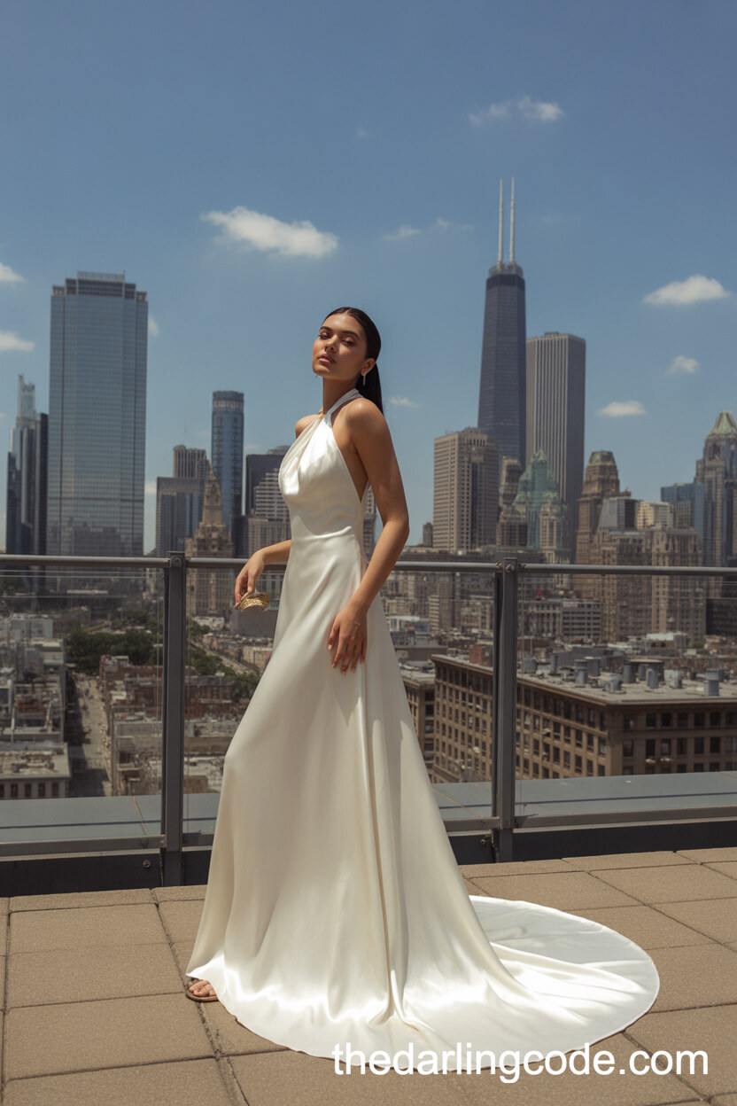 Silk Halter Neck Gown With Simple Train