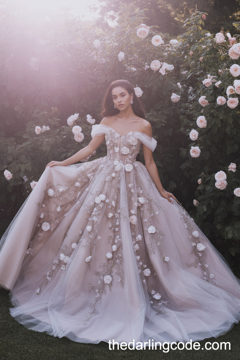 Couture Tulle Ball Gown With Floral Appliqué