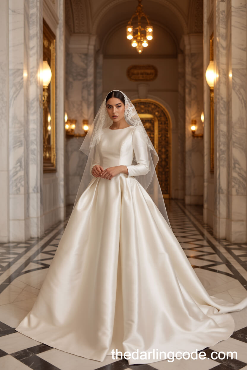 Floor-Length Mikado Gown With Classic Veil