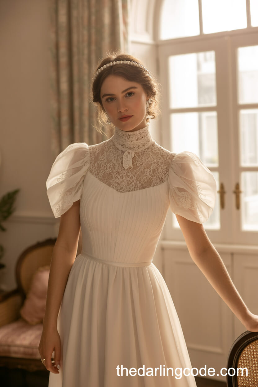 Edwardian High-Neck Lace Wedding Gown