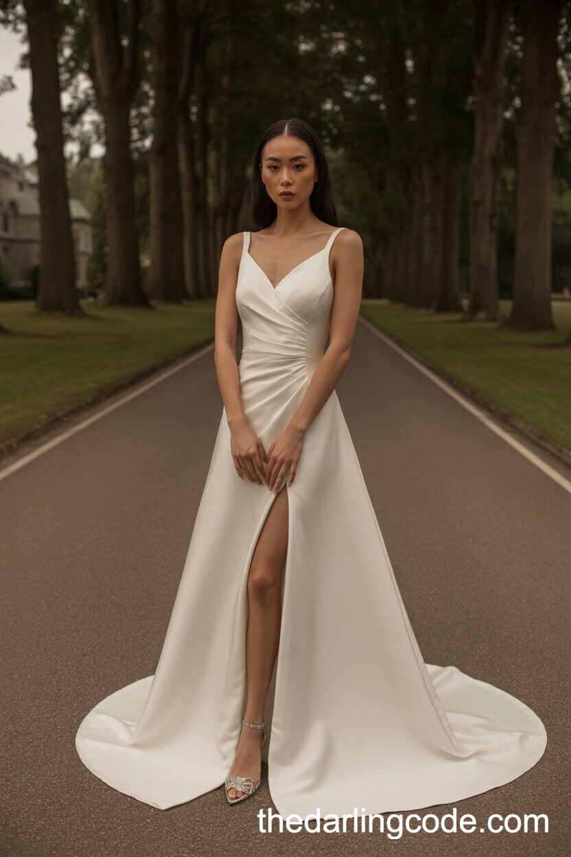 Chic High-Slit Crepe Wedding Dress
