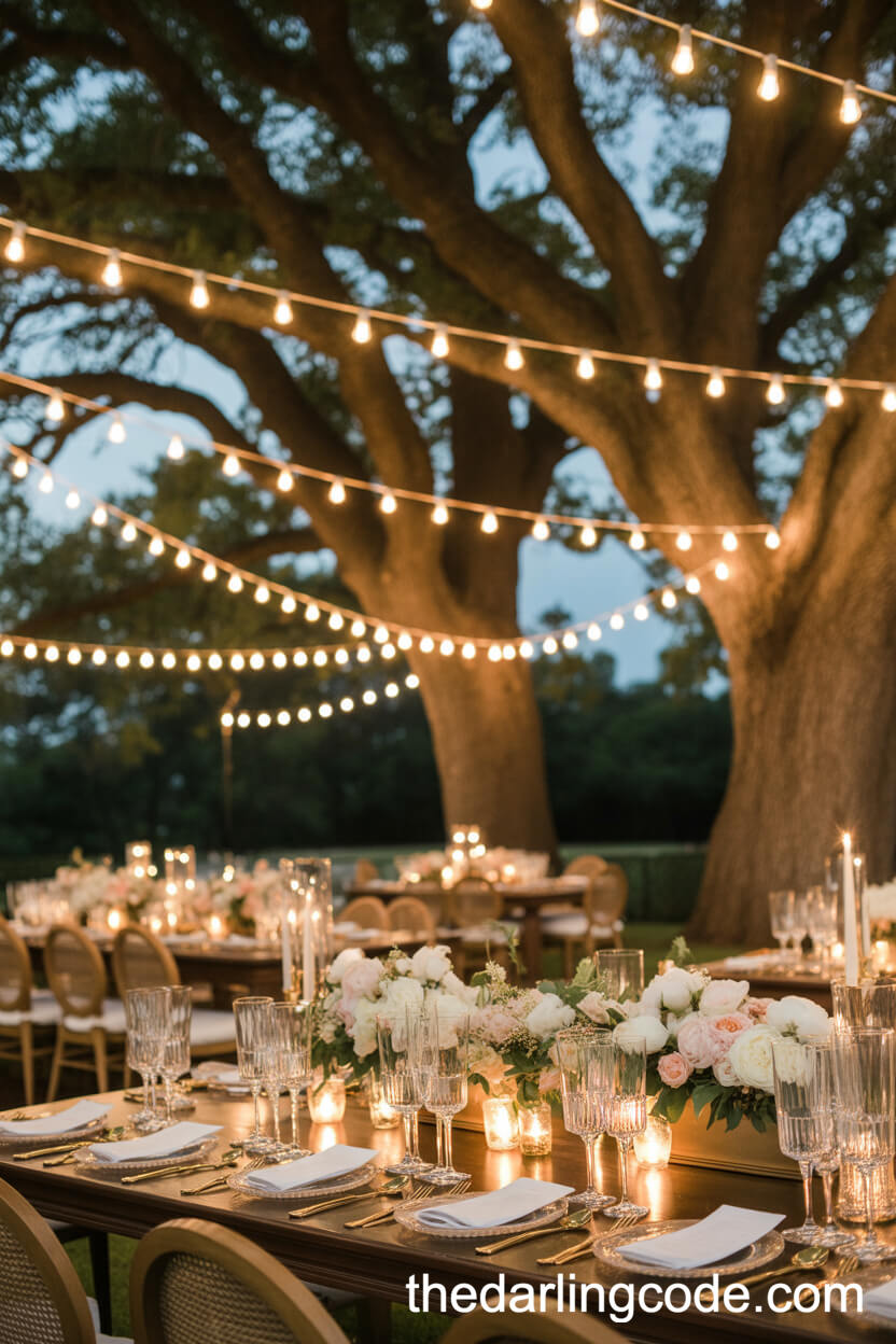 Luxurious String Light Canopy Reception
