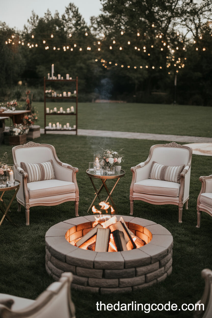 Intimate Fire Pit Lounge Wedding Setup
