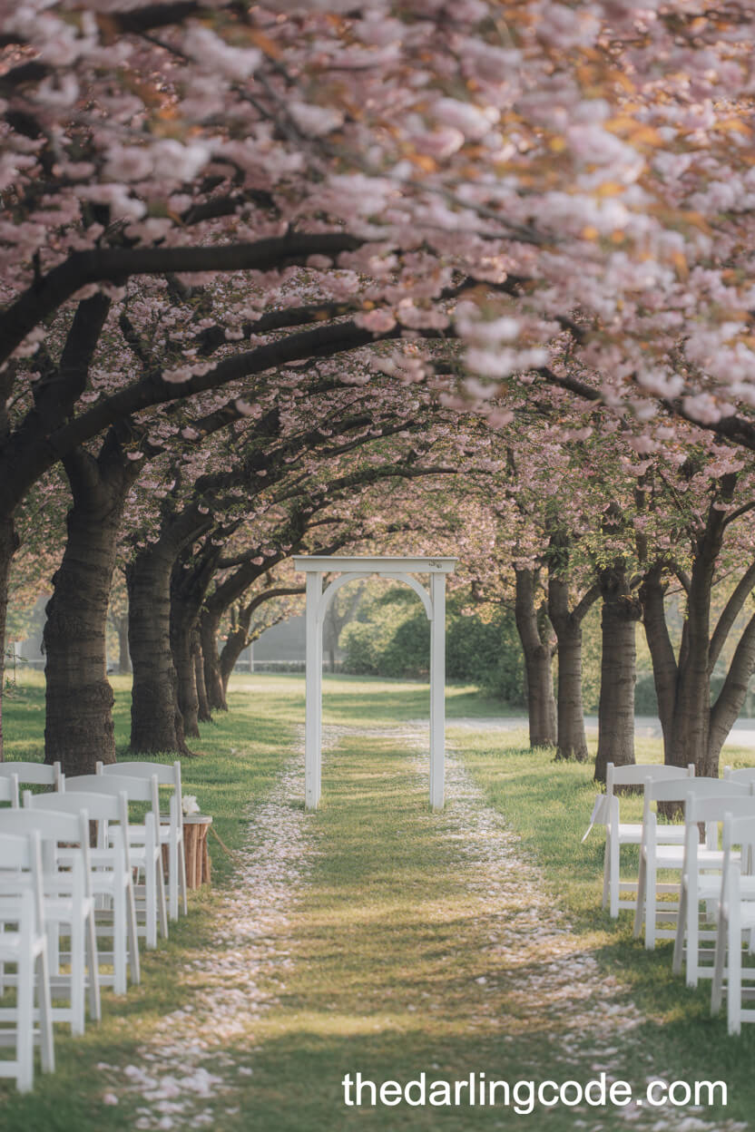 Blossoming Cherry Tree Aisle Ceremony