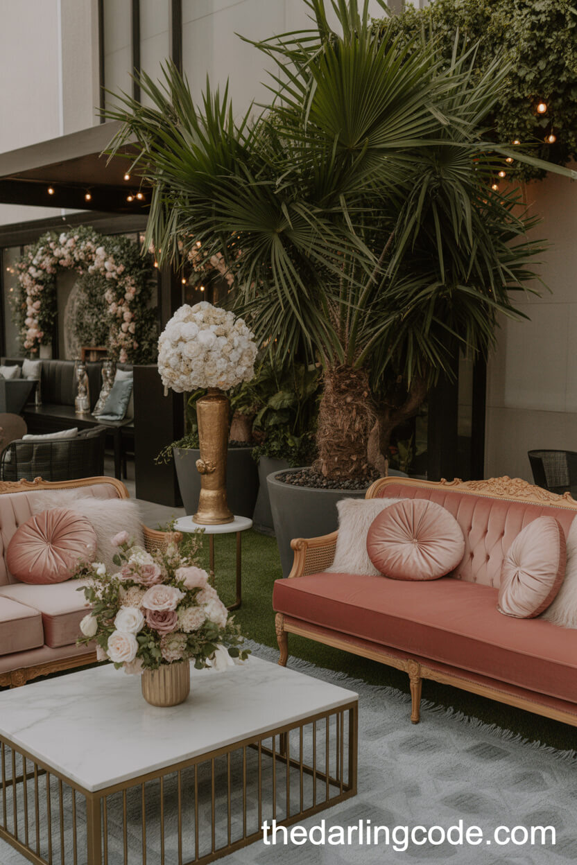 Plush Backyard Lounge With Velvet Sofas