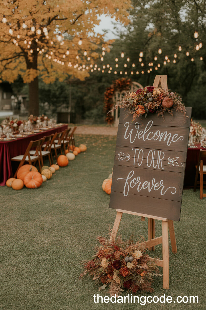Rustic Autumn Wedding With Pumpkin Aisle Decor