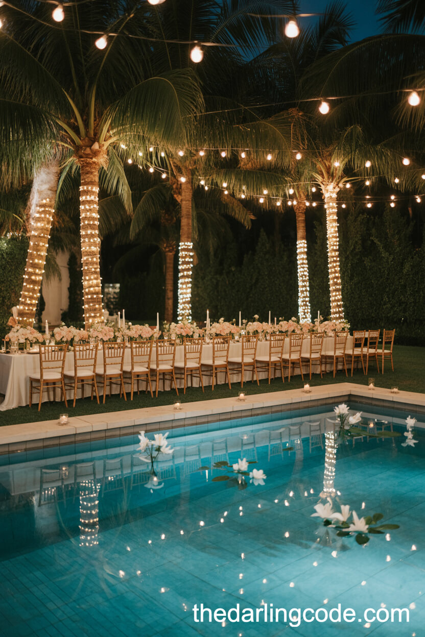 Glamorous Poolside Night Wedding