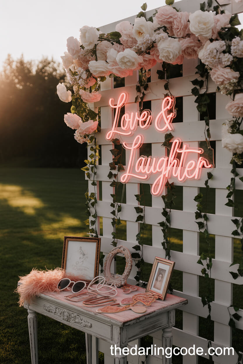 Outdoor Photo Booth With Floral Backdrop