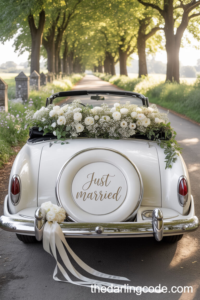 Classic Vintage Getaway Car With Florals
