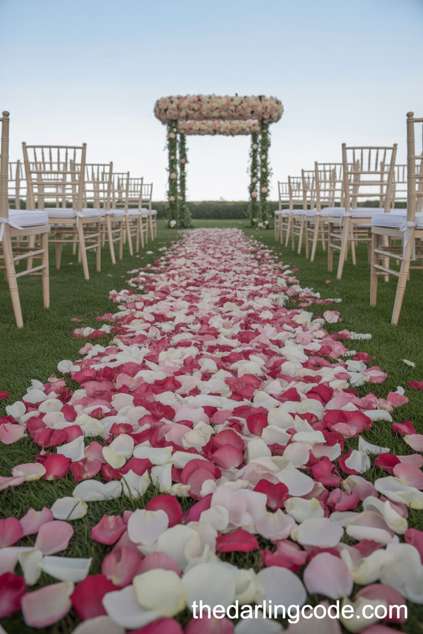 Romantic Rose-Petal Lined Wedding Aisle
