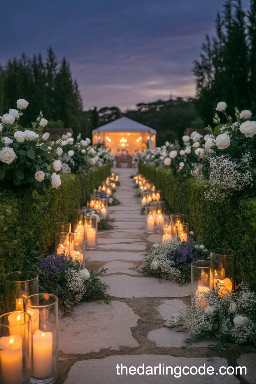 Candlelit Stone Pathway Reception Entrance