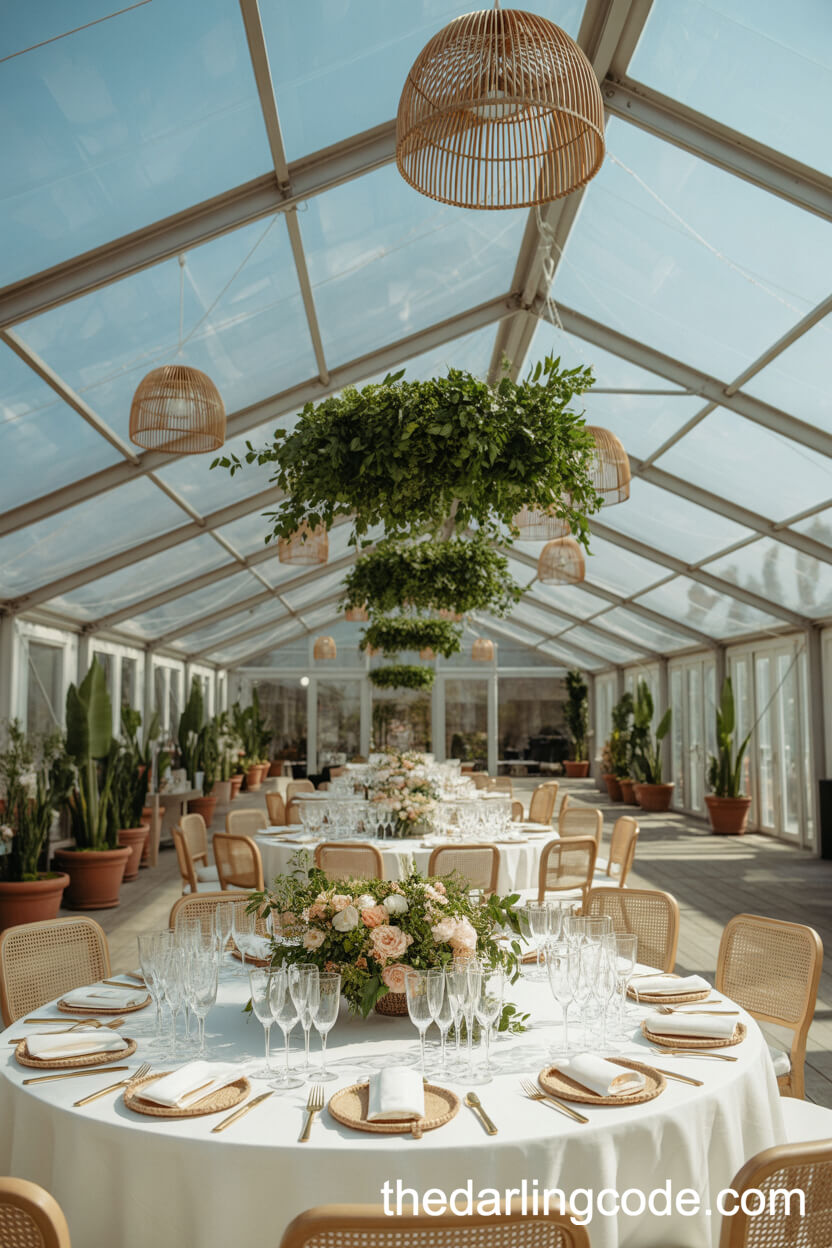 Greenhouse-Inspired Clear-Top Tent Wedding With Hanging Greenery