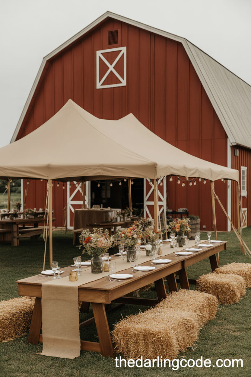 Rustic Barnside Canvas Tent Wedding With Farm Tables And Mason Jars