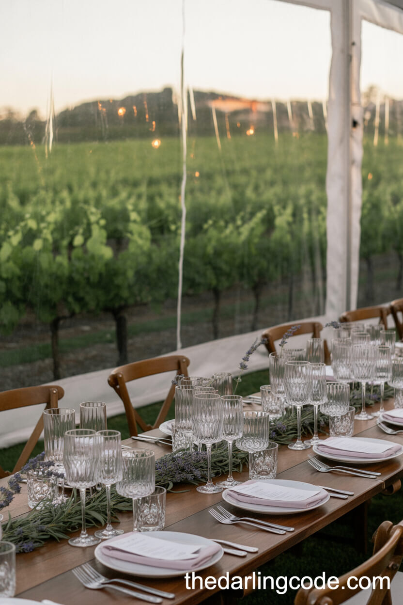 Vineyard Tent Wedding Overlooking Vines At Sunset