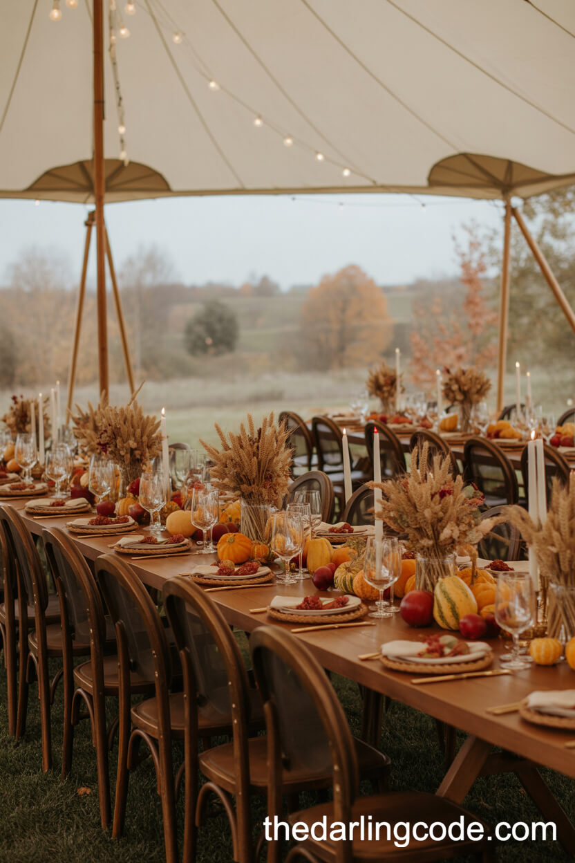 Harvest Festival Tent Wedding With Seasonal Fruits And Warm Tones