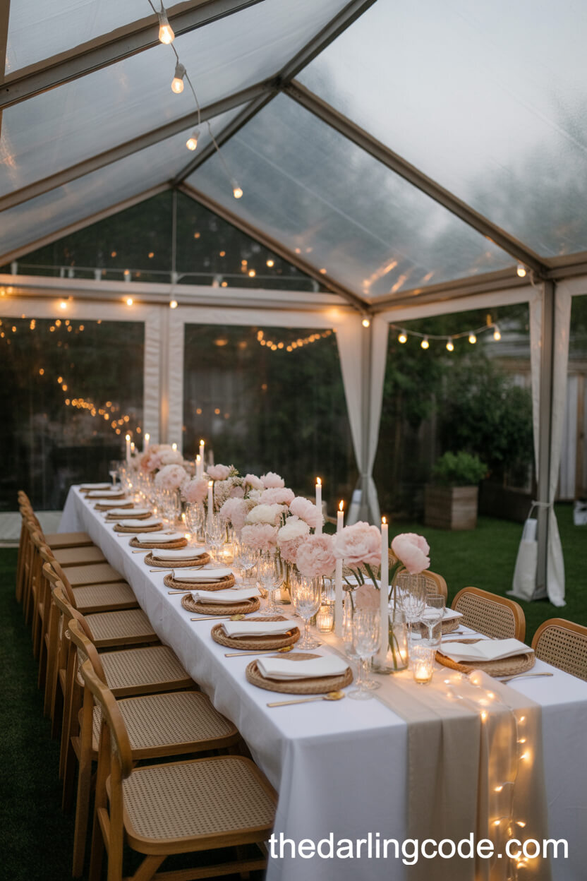 Intimate Backyard Micro-Wedding Tent With Romantic Lighting