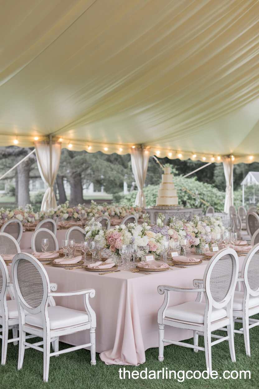 Southern Estate Tent Wedding With Monogrammed Linens And Rocking Chairs