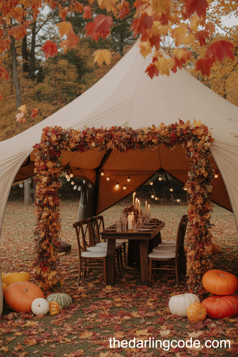 Cozy Autumn Tented Wedding With Leaf Garlands And Rustic Decor