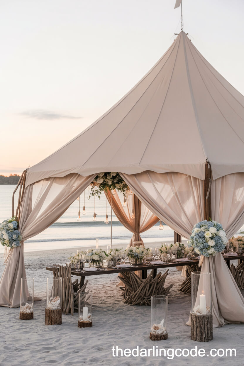 Beachside Sailcloth Tent Wedding At Sunset