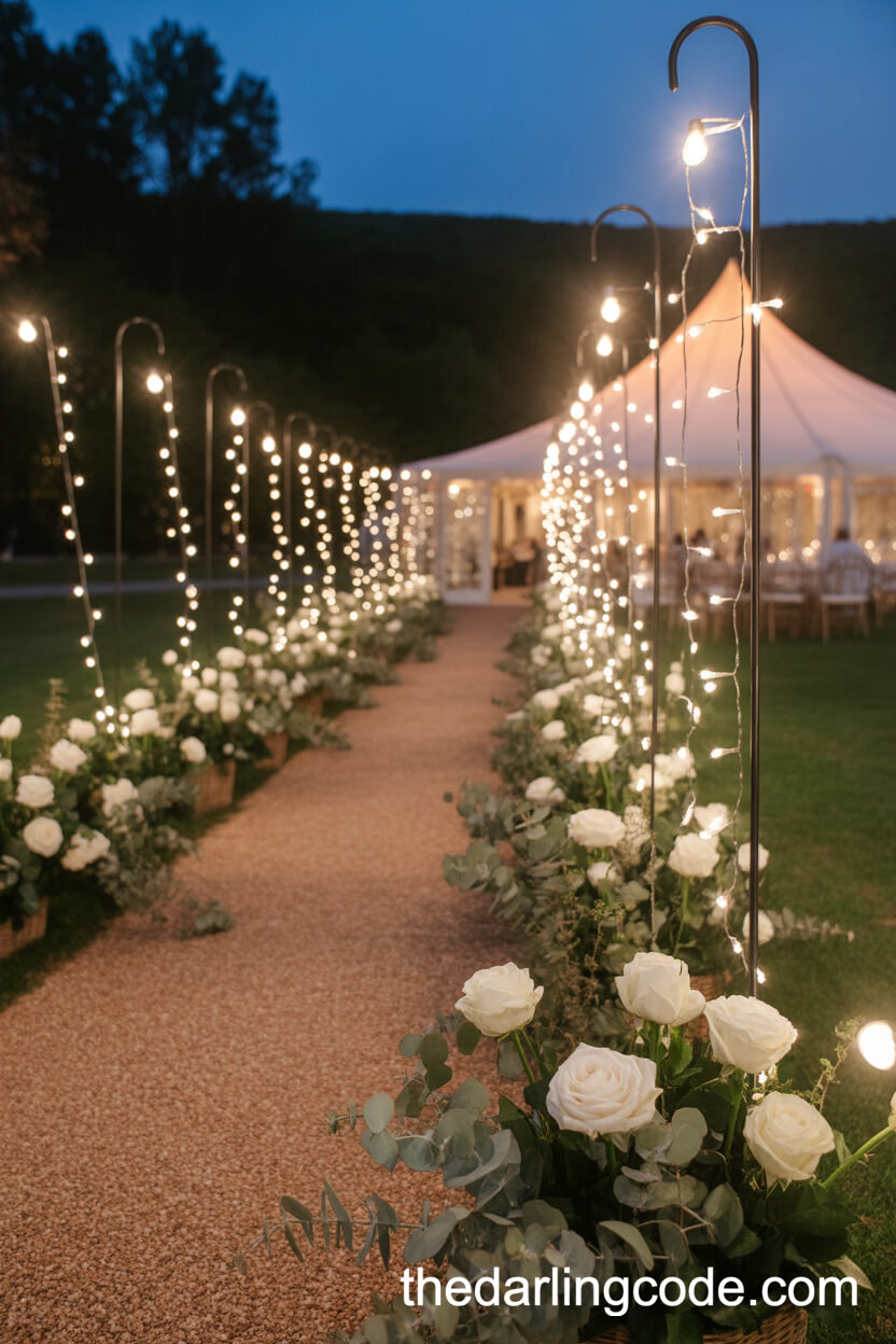 Fairy Light Pathway Adorned With Roses