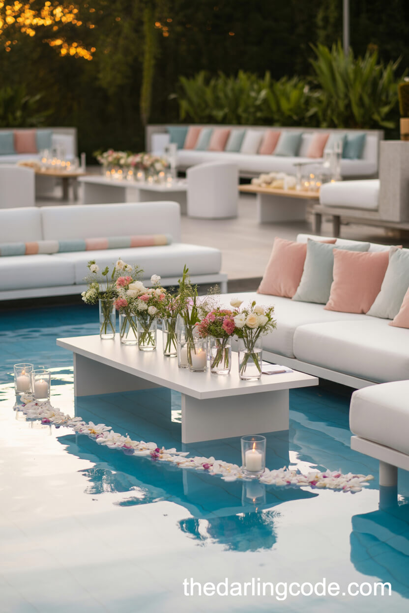 Poolside Lounge With Floating Flowers And Candles