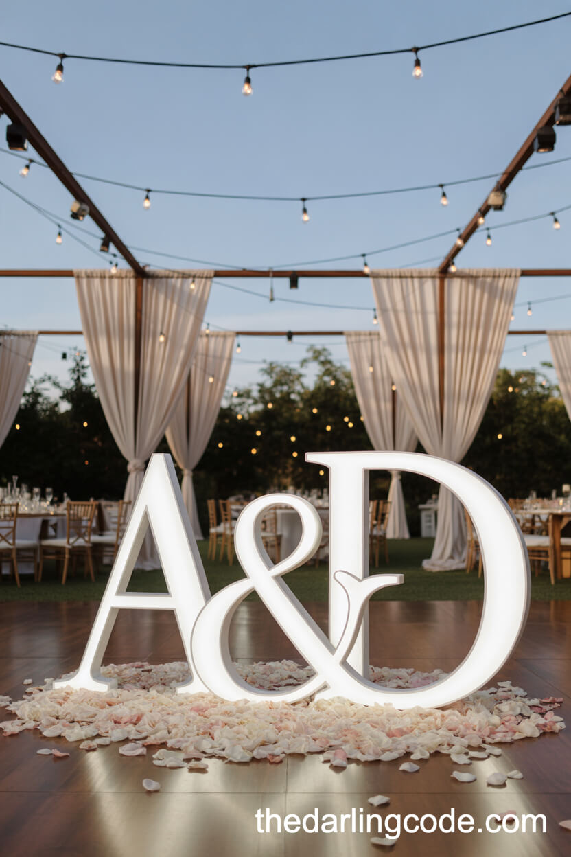 Monogrammed Outdoor Dance Floor With Rose Petals