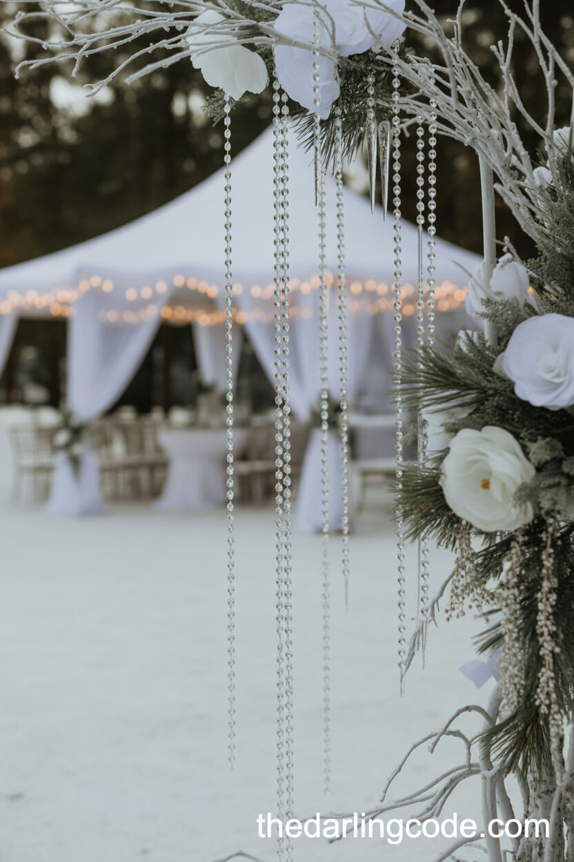 Winter Wedding Scene With Crystal Garlands And Icicles