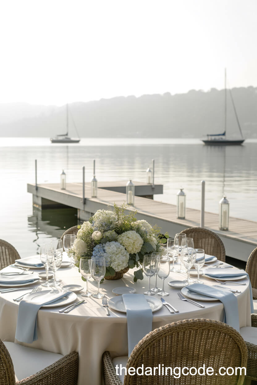 Lakeside Summer Wedding Reception With Elegant Florals And Nautical Touches