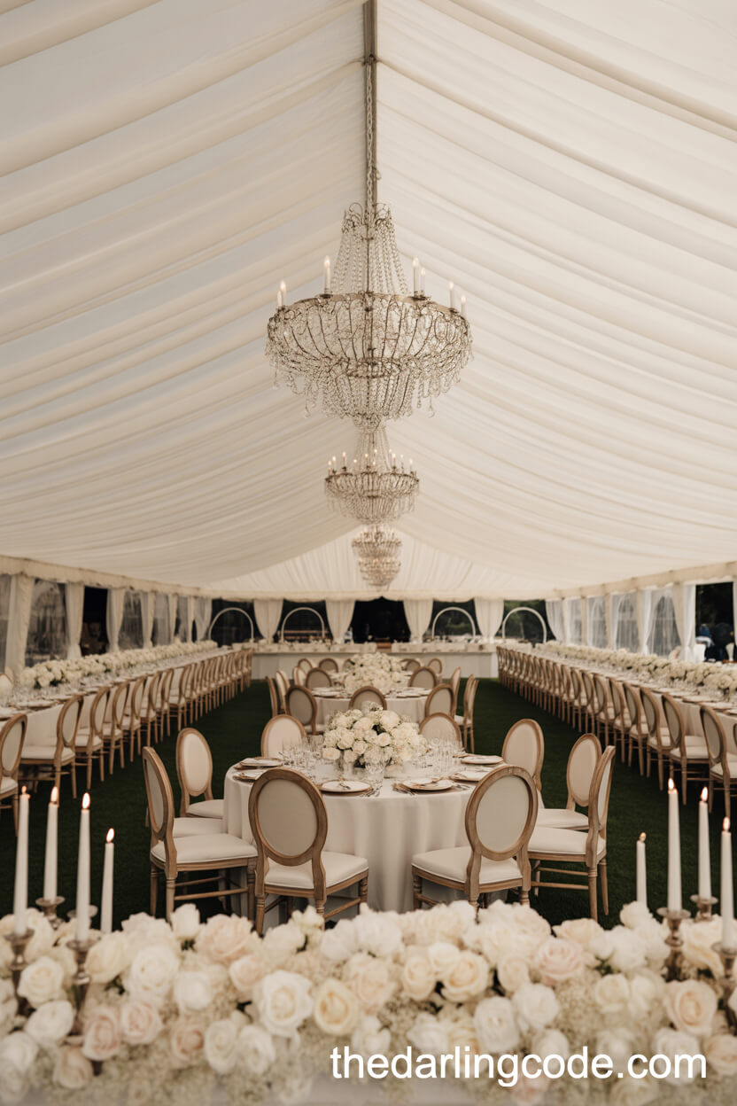 Classic Marquee Tent Wedding Reception With Elegant White Decor
