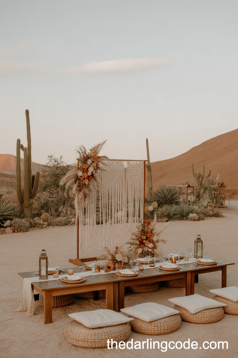 Bohemian Desert Wedding Reception With Macramé And Earthy Accents