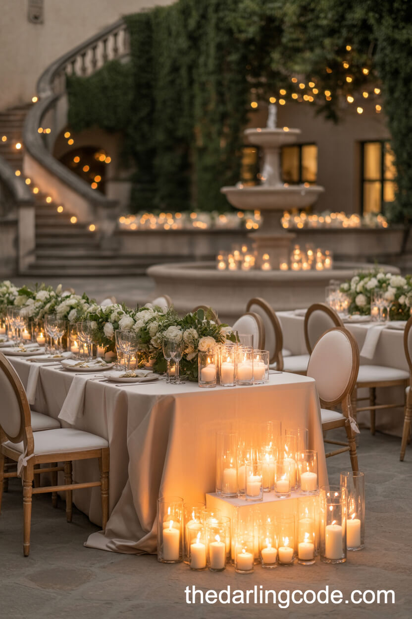 European-Style Courtyard Reception Illuminated By Candlelight